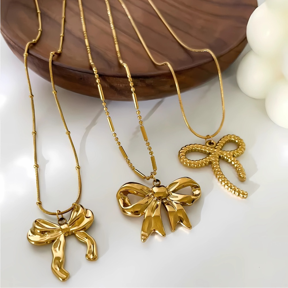 Stainless steel Bow Pendant Gold Tone Necklace